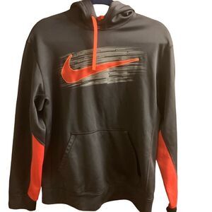 Nike Therma Dri Fit Men’s Swoosh Pullover Training Black Gray Hoodie Size M